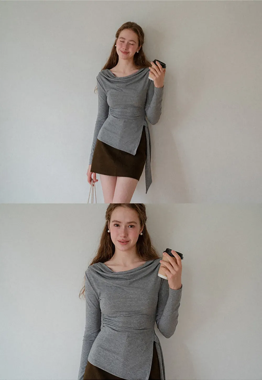 Asymmetrical Wrap Front Long Sleeve Top