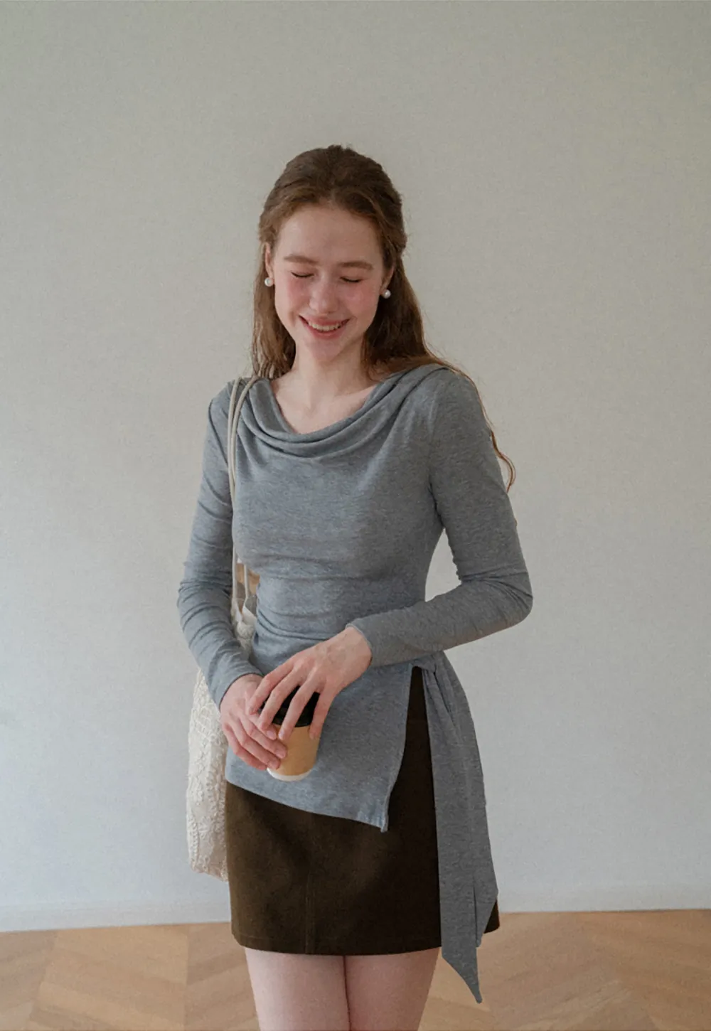 Asymmetrical Wrap Front Long Sleeve Top