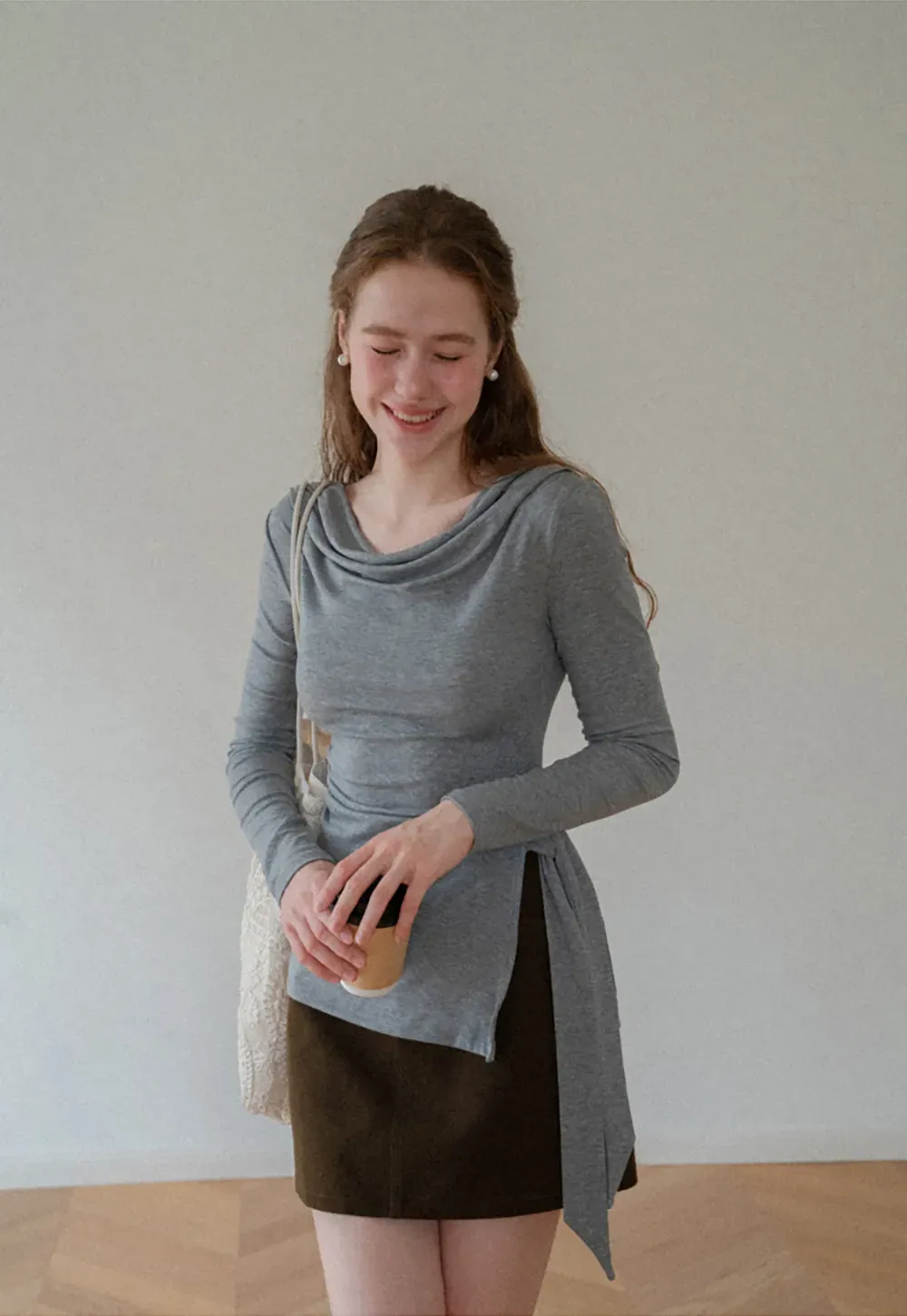 Asymmetrical Wrap Front Long Sleeve Top