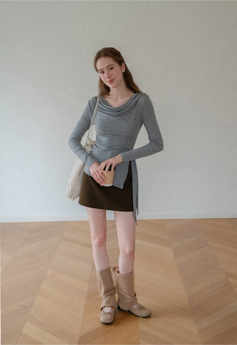 Asymmetrical Wrap Front Long Sleeve Top