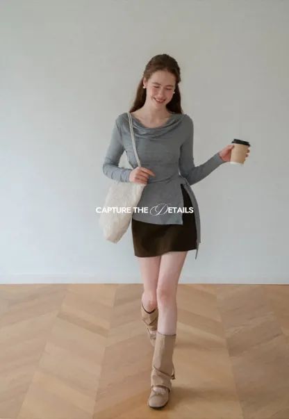 Asymmetrical Wrap Front Long Sleeve Top