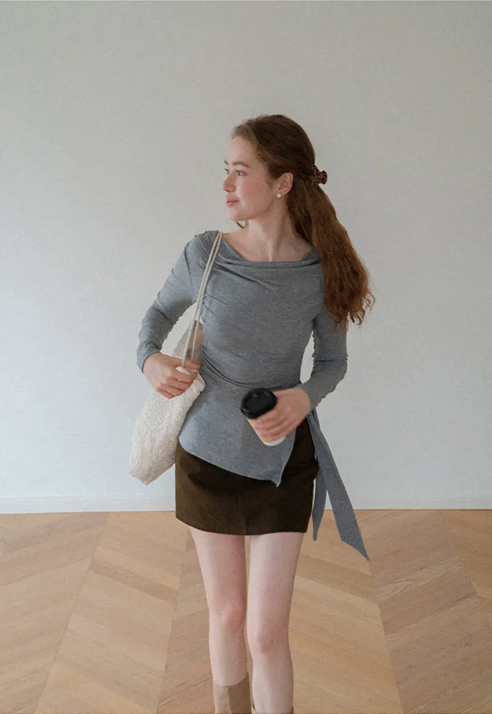 Asymmetrical Wrap Front Long Sleeve Top