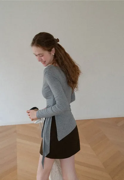 Asymmetrical Wrap Front Long Sleeve Top