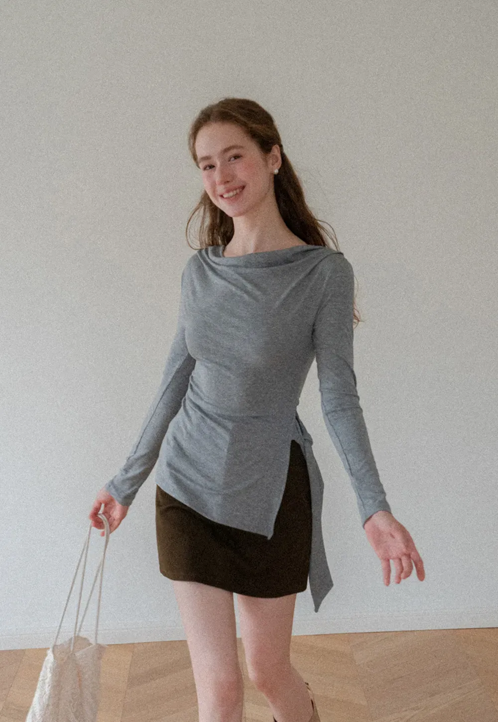 Asymmetrical Wrap Front Long Sleeve Top