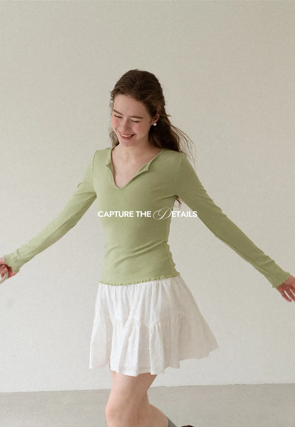 V Neck Long Sleeve Ribbed Knit Top