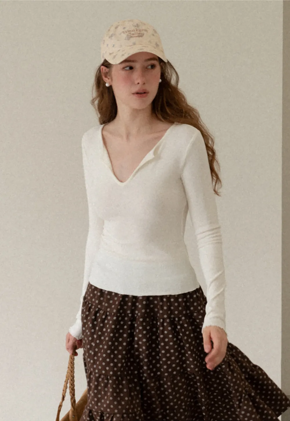 V Neck Long Sleeve Ribbed Knit Top