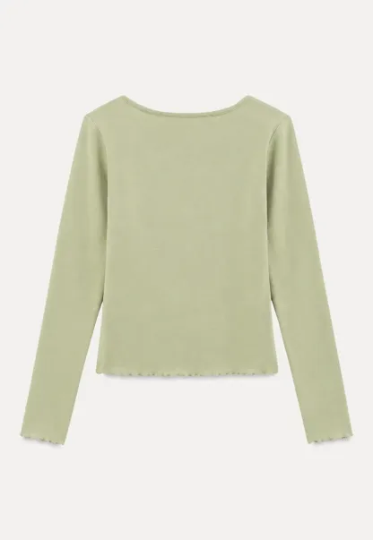 V Neck Long Sleeve Ribbed Knit Top