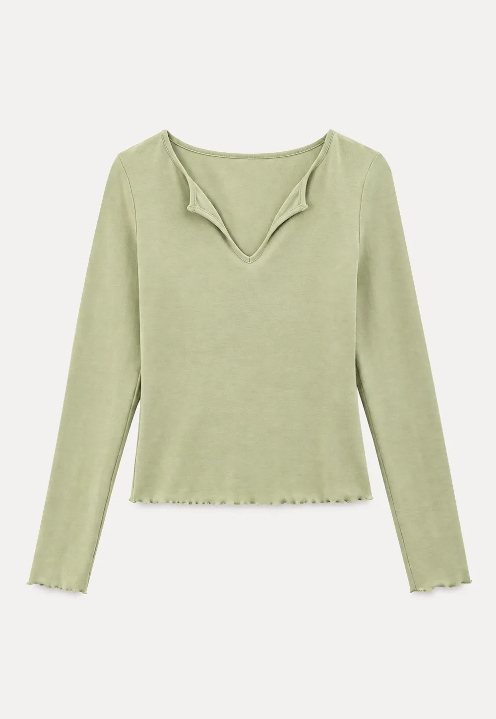 V Neck Long Sleeve Ribbed Knit Top