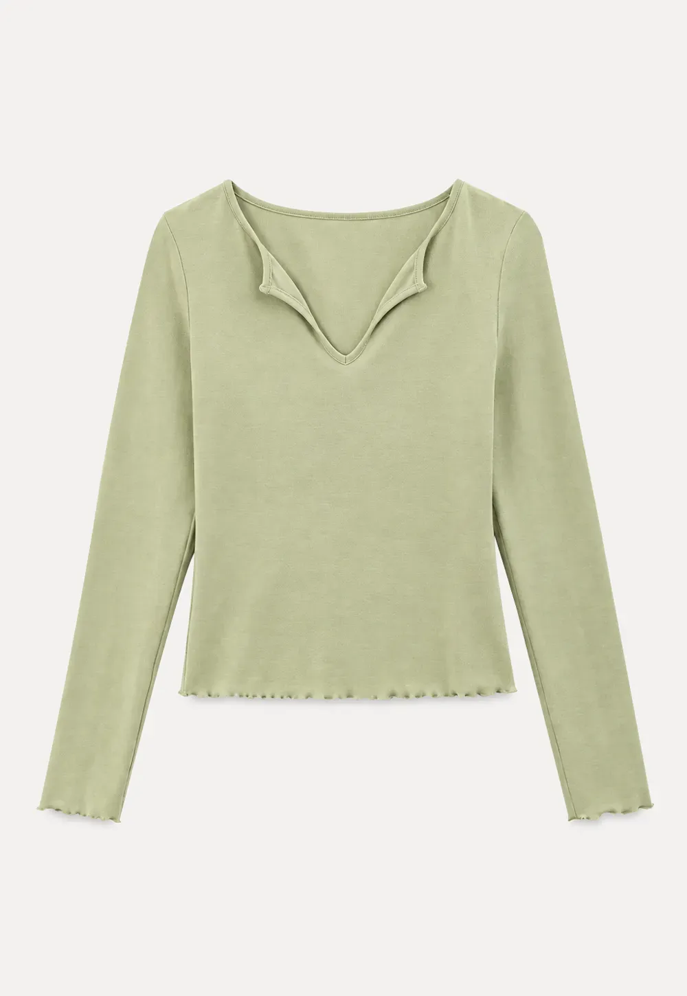 V Neck Long Sleeve Ribbed Knit Top