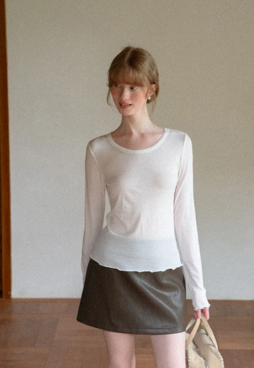 Sheer Long Sleeve Crew Neck Top