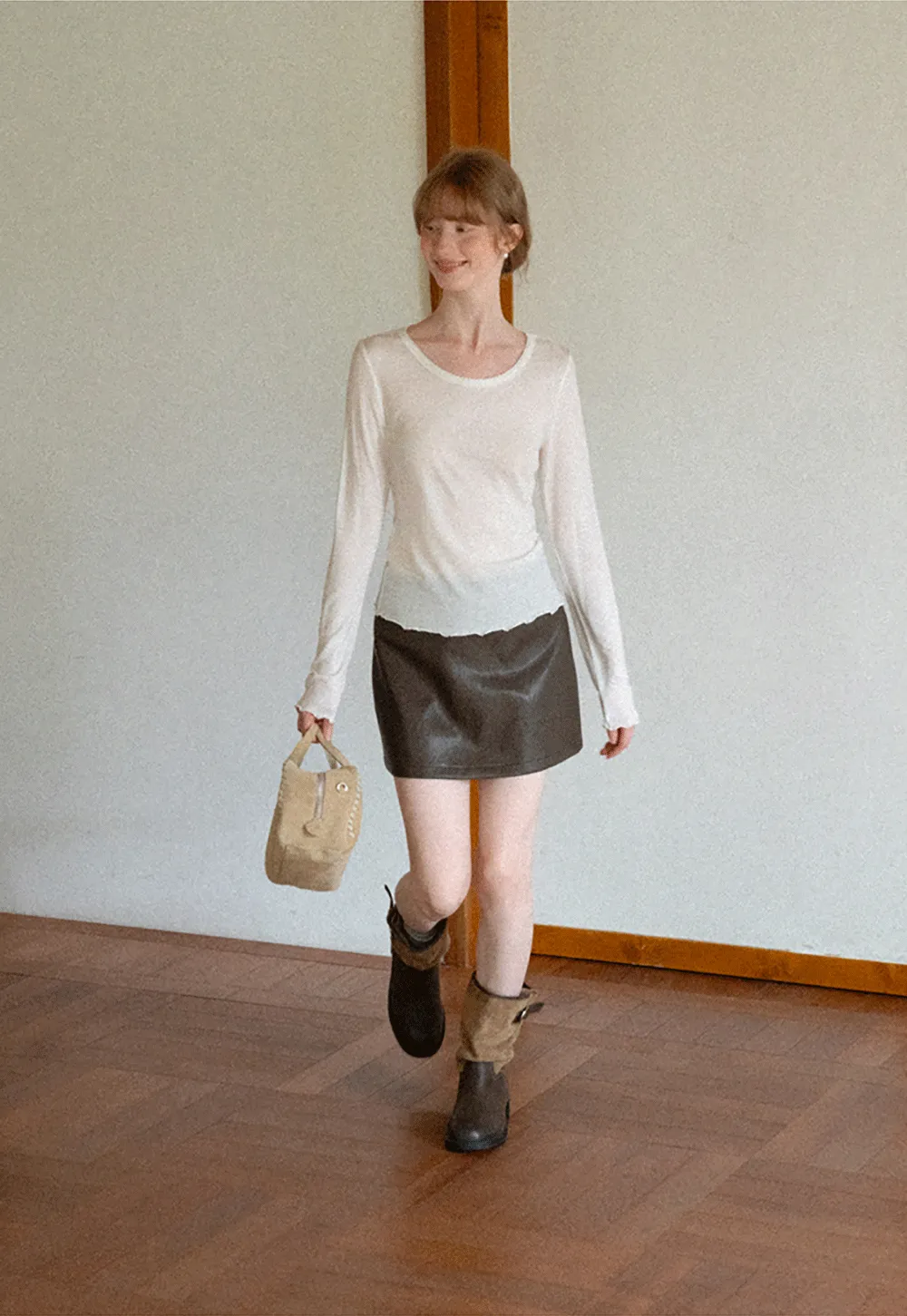 Sheer Long Sleeve Crew Neck Top