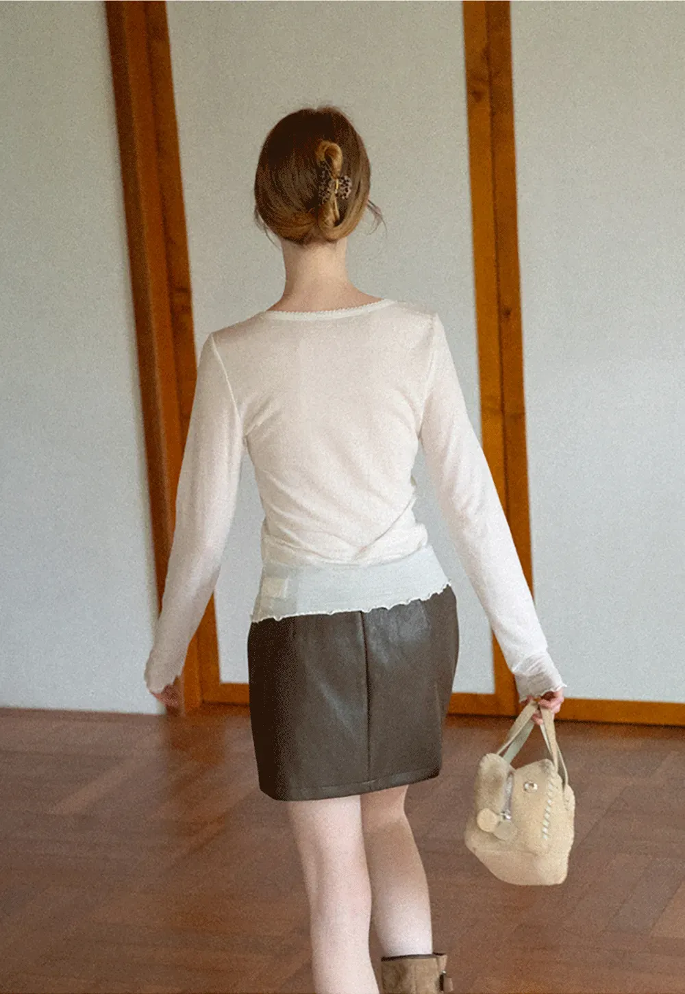 Sheer Long Sleeve Crew Neck Top