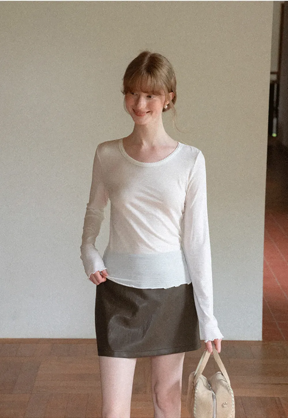 Sheer Long Sleeve Crew Neck Top