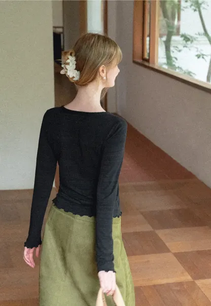 Sheer Long Sleeve Crew Neck Top