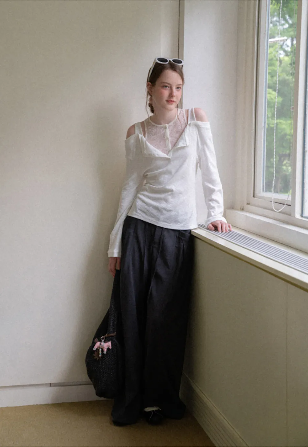 Cold Shoulder Lace Trim Layered Top Tshirt