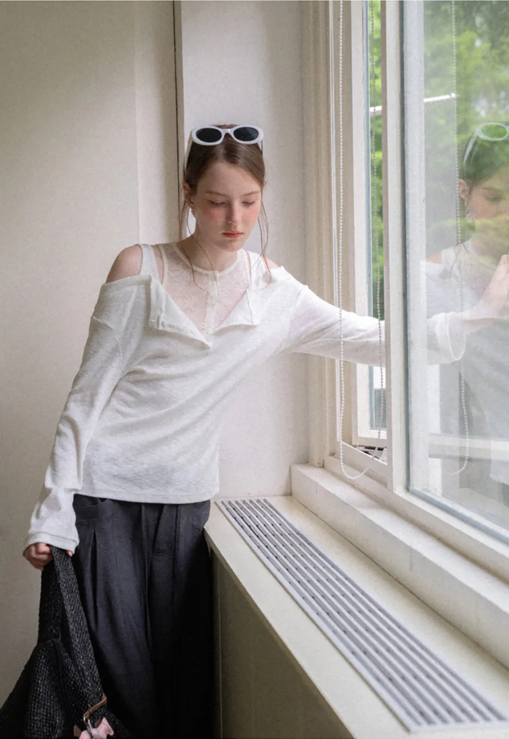 Cold Shoulder Lace Trim Layered Top Tshirt