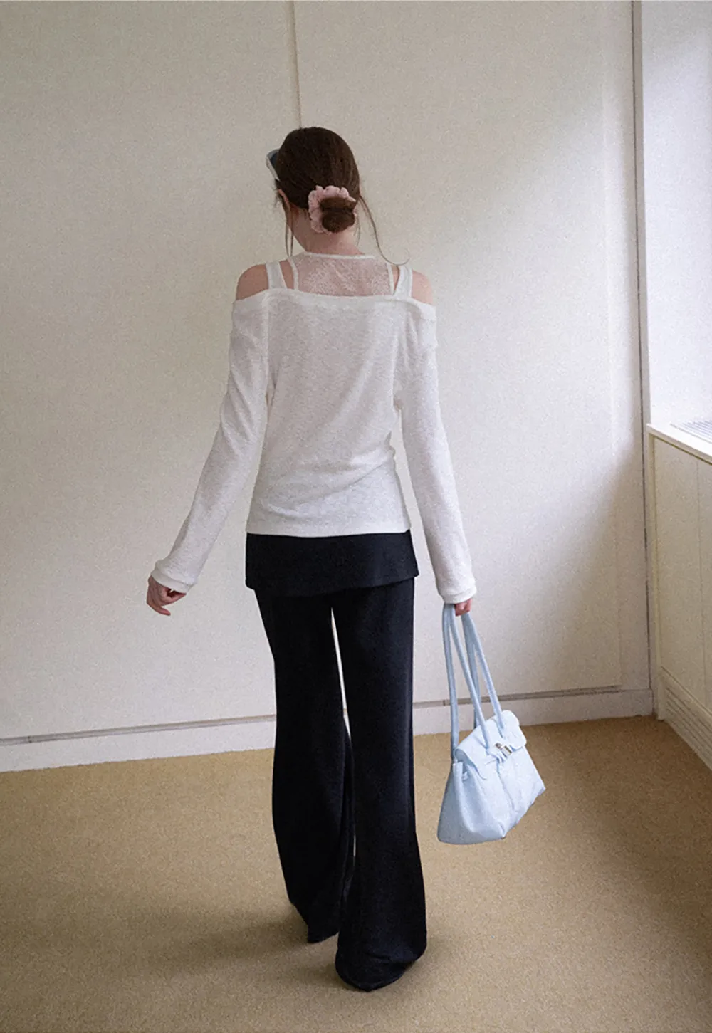 Cold Shoulder Lace Trim Layered Top Tshirt
