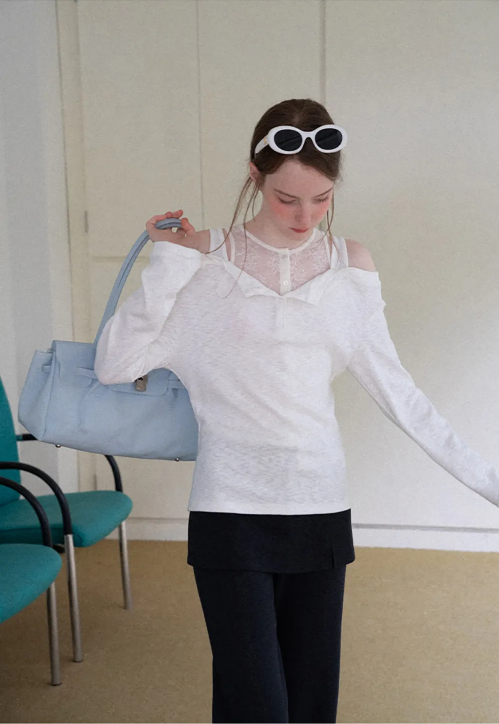 Cold Shoulder Lace Trim Layered Top Tshirt