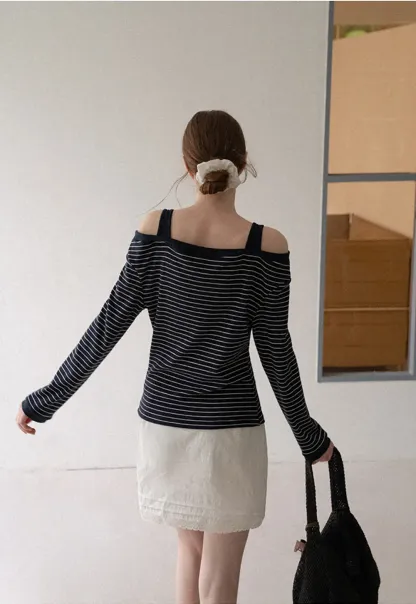 Cold Shoulder Lace Trim Layered Top Tshirt