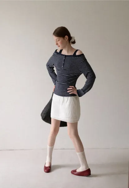 Cold Shoulder Lace Trim Layered Top Tshirt