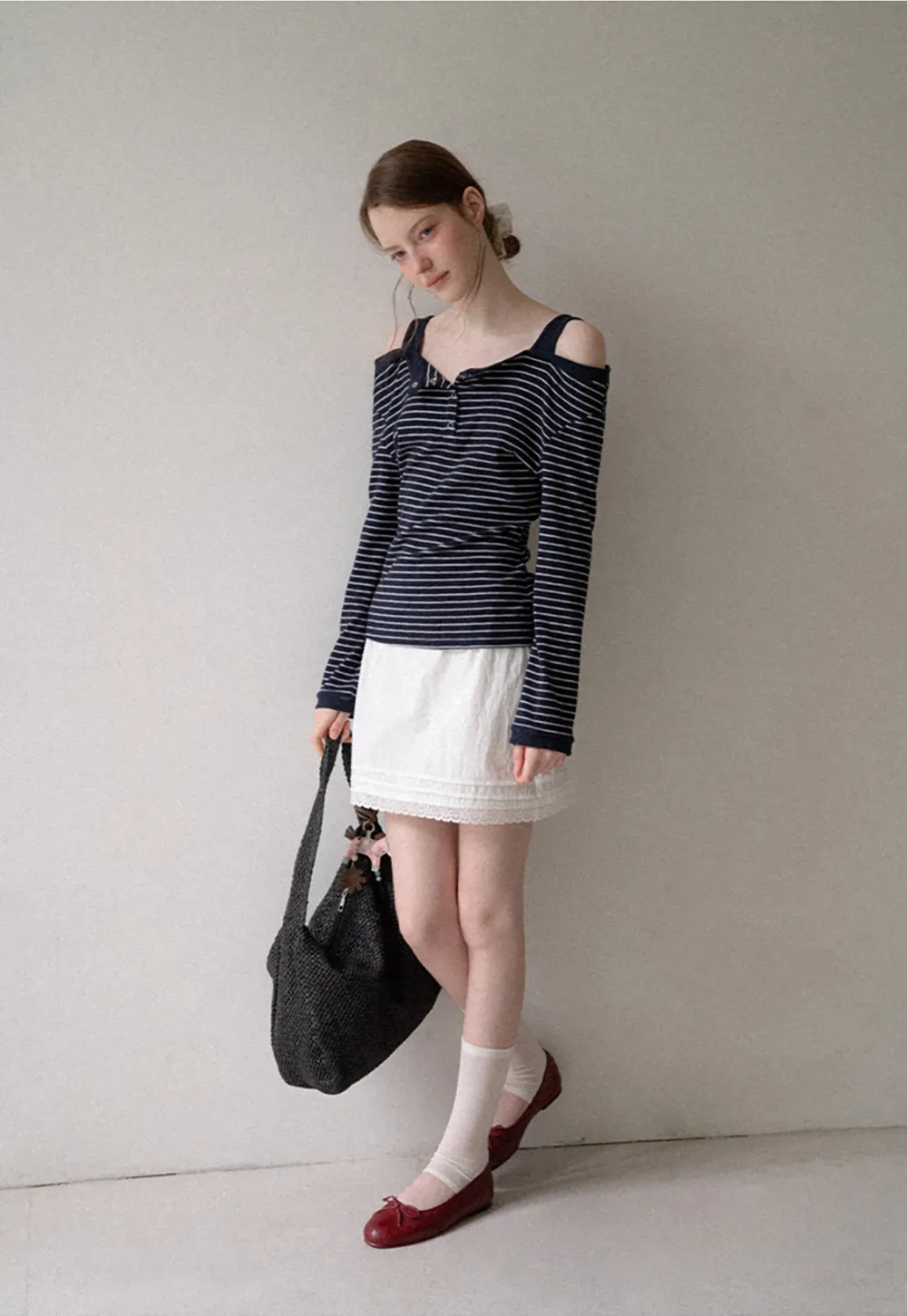 Cold Shoulder Lace Trim Layered Top Tshirt
