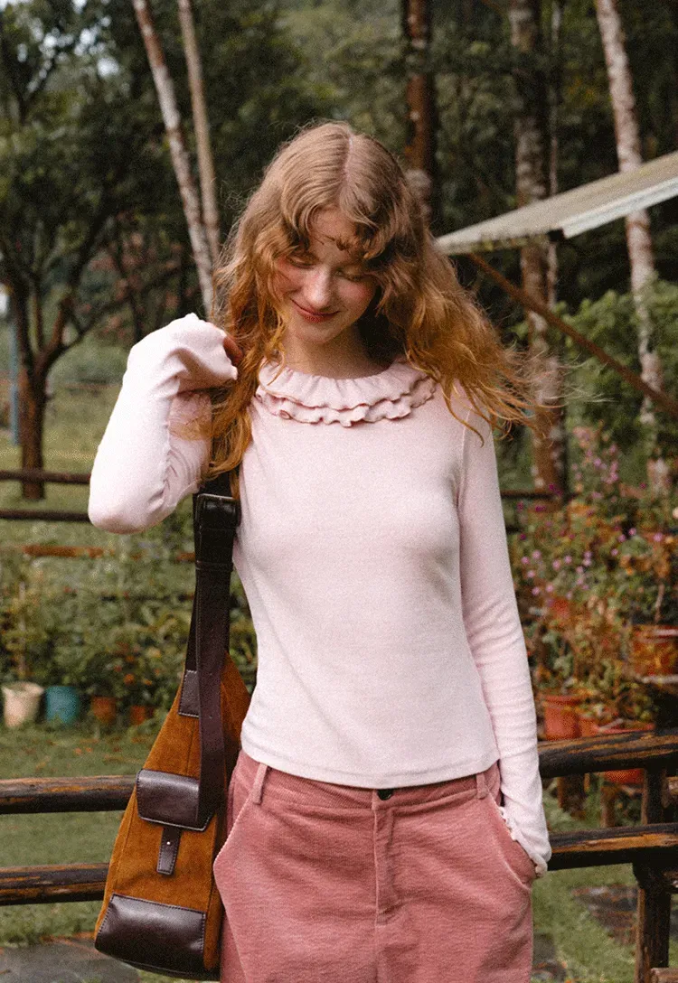 Ruffled Collar Long Sleeve Knit Top