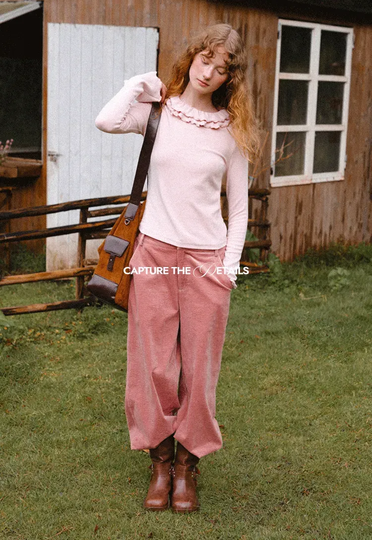 Ruffled Collar Long Sleeve Knit Top