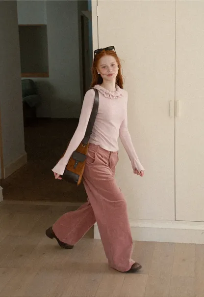 Ruffled Collar Long Sleeve Knit Top