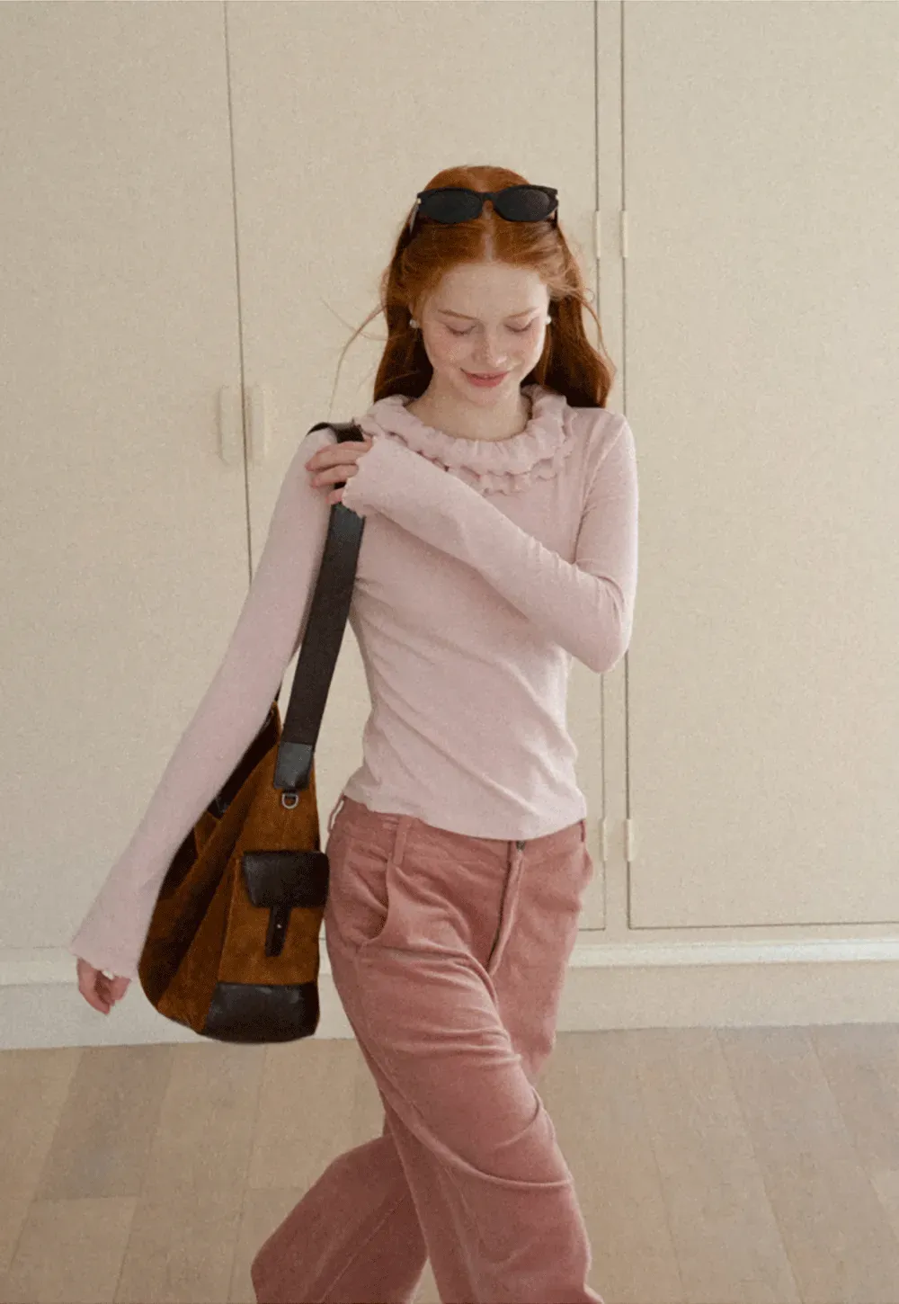 Ruffled Collar Long Sleeve Knit Top