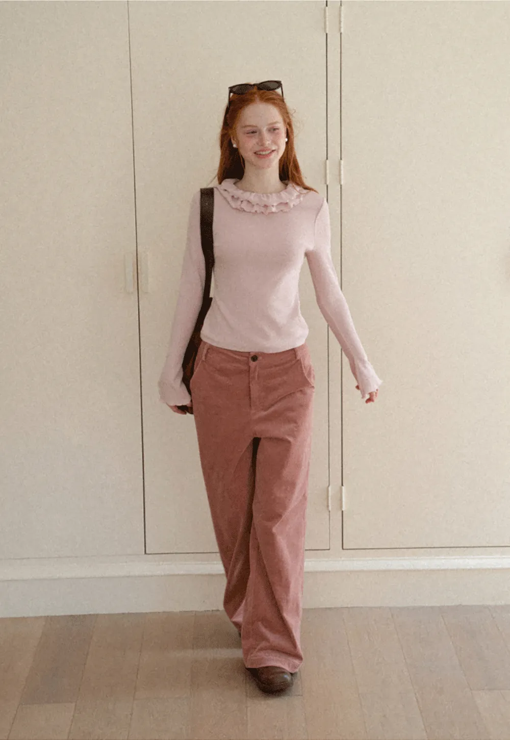 Ruffled Collar Long Sleeve Knit Top