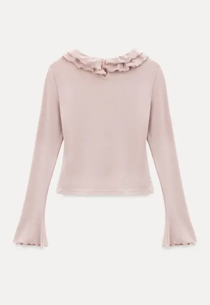 Ruffled Collar Long Sleeve Knit Top