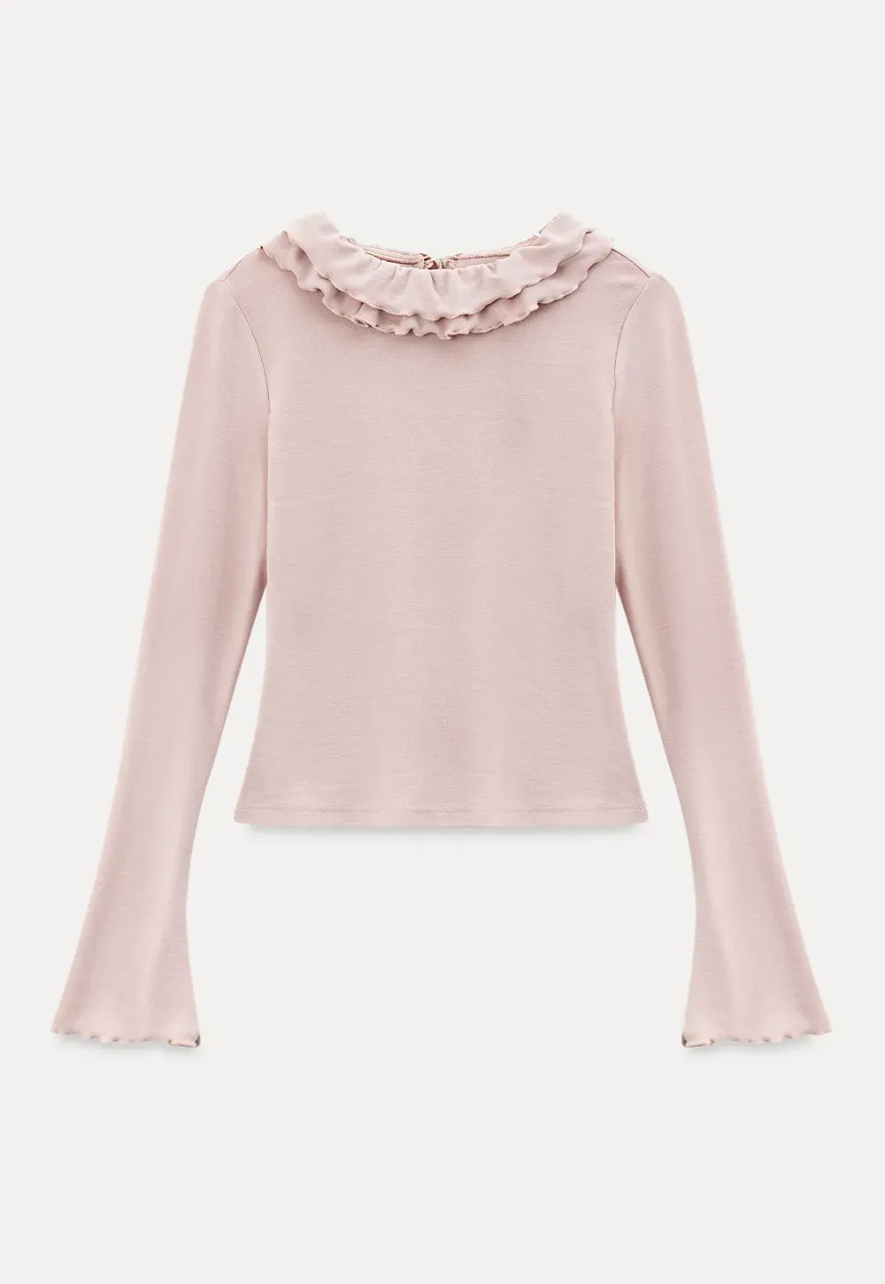 Ruffled Collar Long Sleeve Knit Top