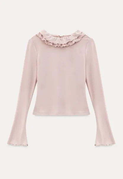 Ruffled Collar Long Sleeve Knit Top