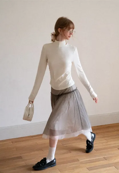 High Neck Long Sleeve Fitted Knit Top