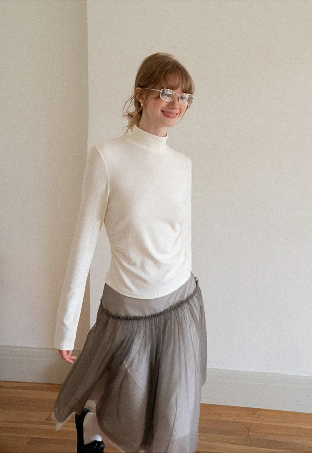High Neck Long Sleeve Fitted Knit Top