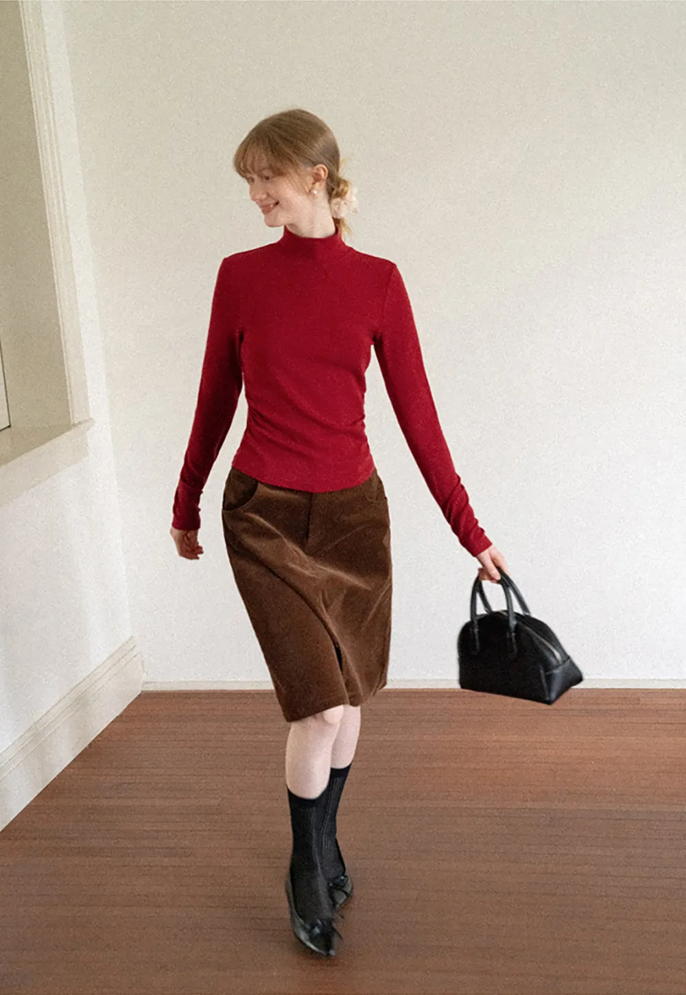 High Neck Long Sleeve Fitted Knit Top
