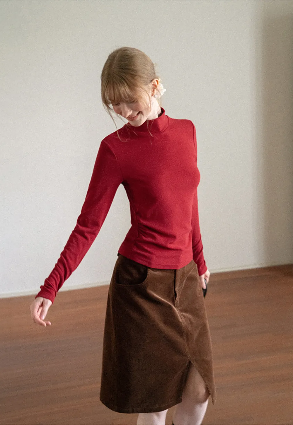High Neck Long Sleeve Fitted Knit Top
