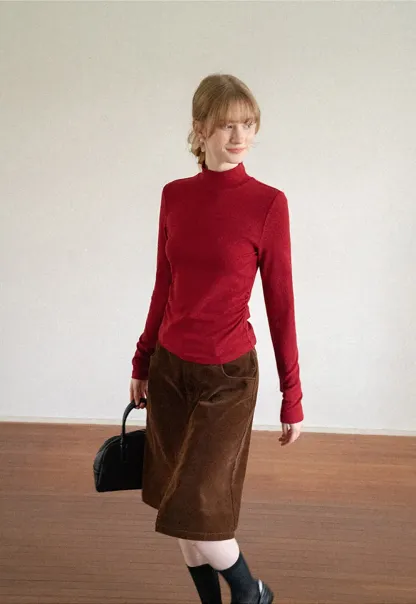 High Neck Long Sleeve Fitted Knit Top