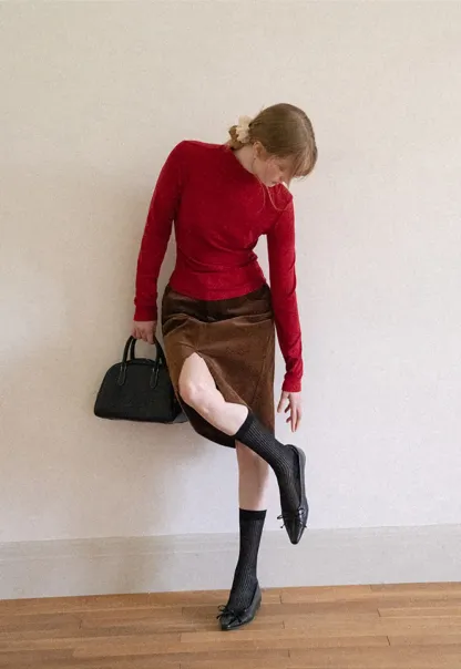 High Neck Long Sleeve Fitted Knit Top