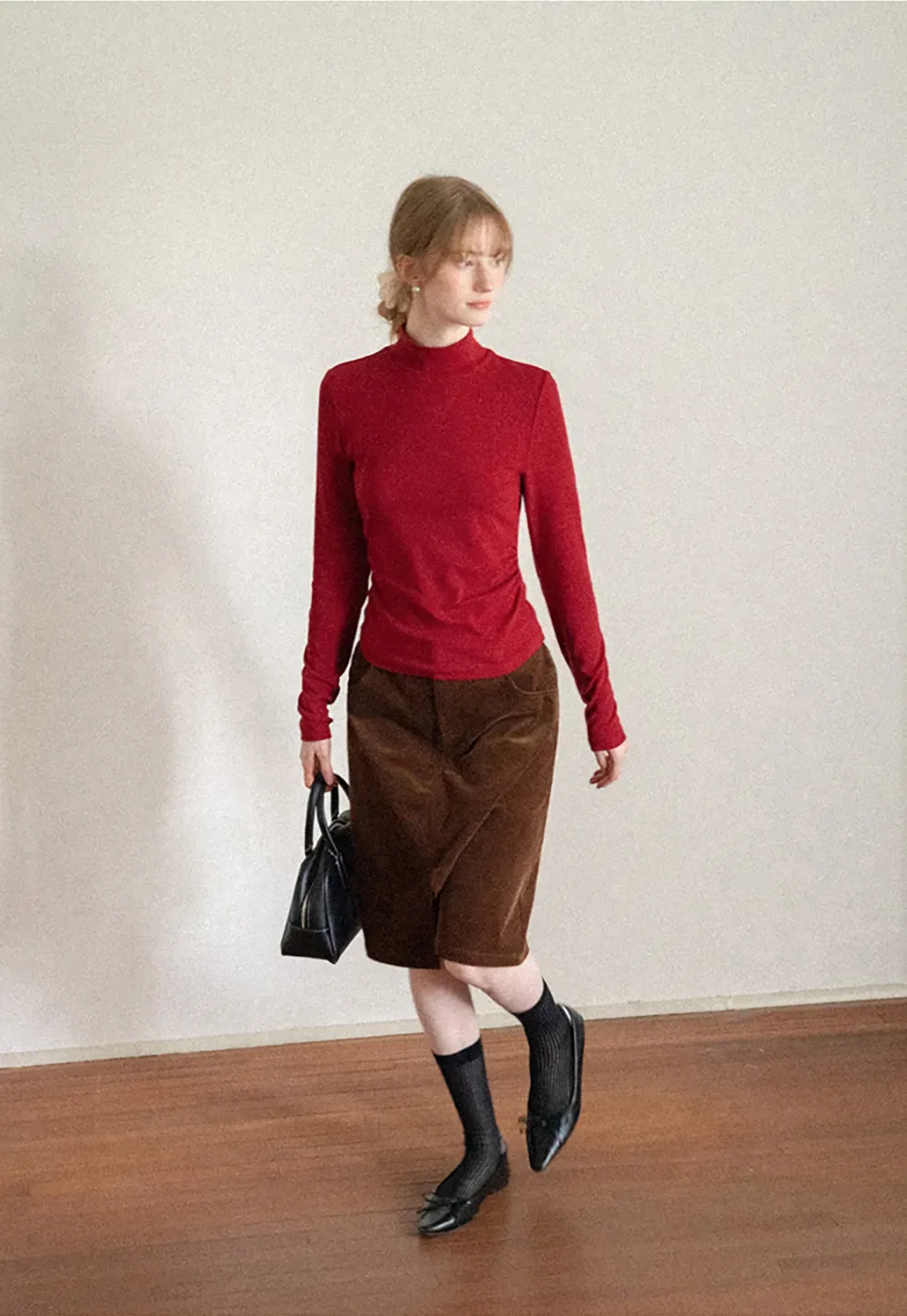 High Neck Long Sleeve Fitted Knit Top