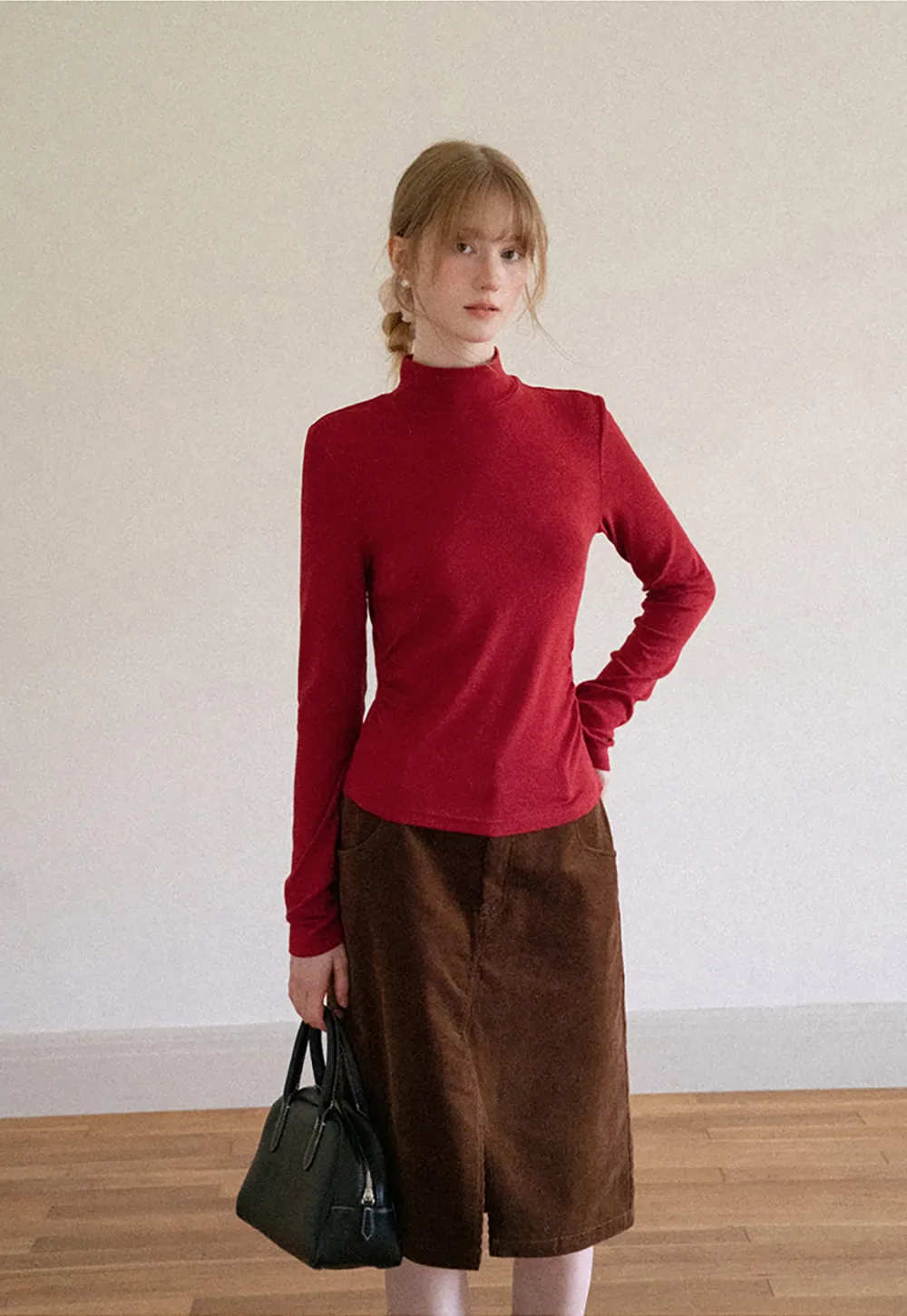 High Neck Long Sleeve Fitted Knit Top