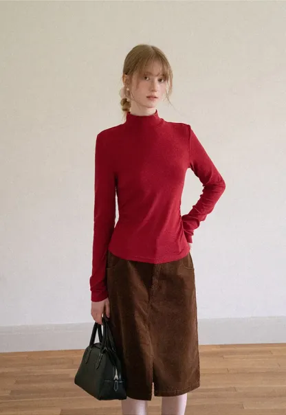High Neck Long Sleeve Fitted Knit Top