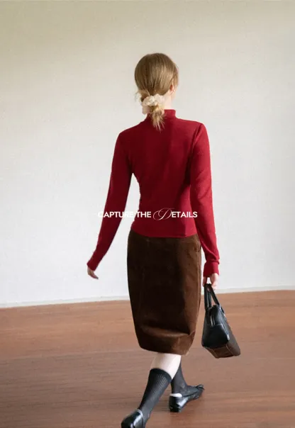 High Neck Long Sleeve Fitted Knit Top