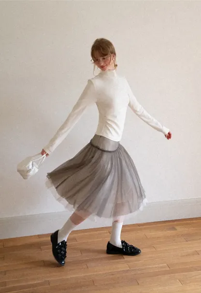 High Neck Long Sleeve Fitted Knit Top