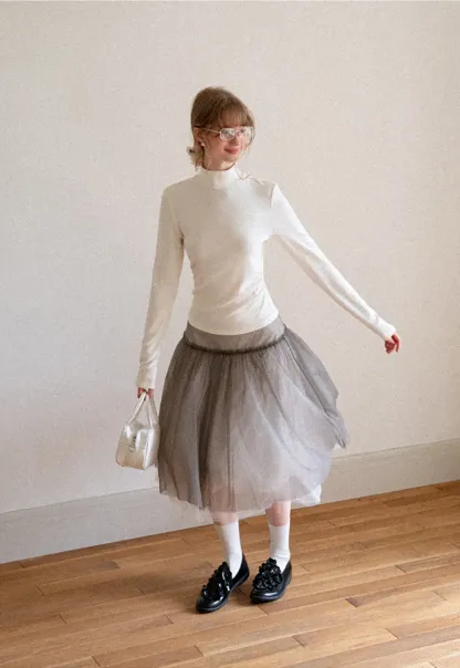 High Neck Long Sleeve Fitted Knit Top