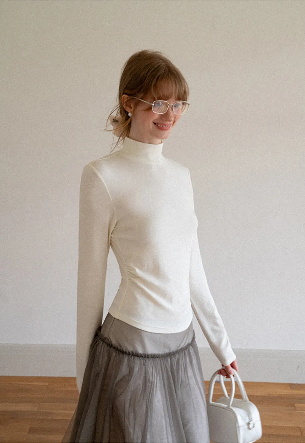 High Neck Long Sleeve Fitted Knit Top
