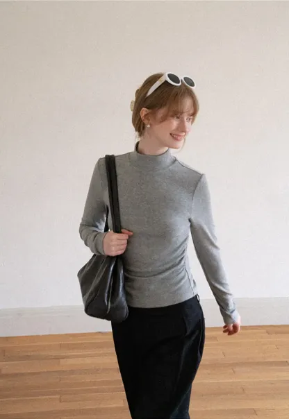 High Neck Long Sleeve Fitted Knit Top