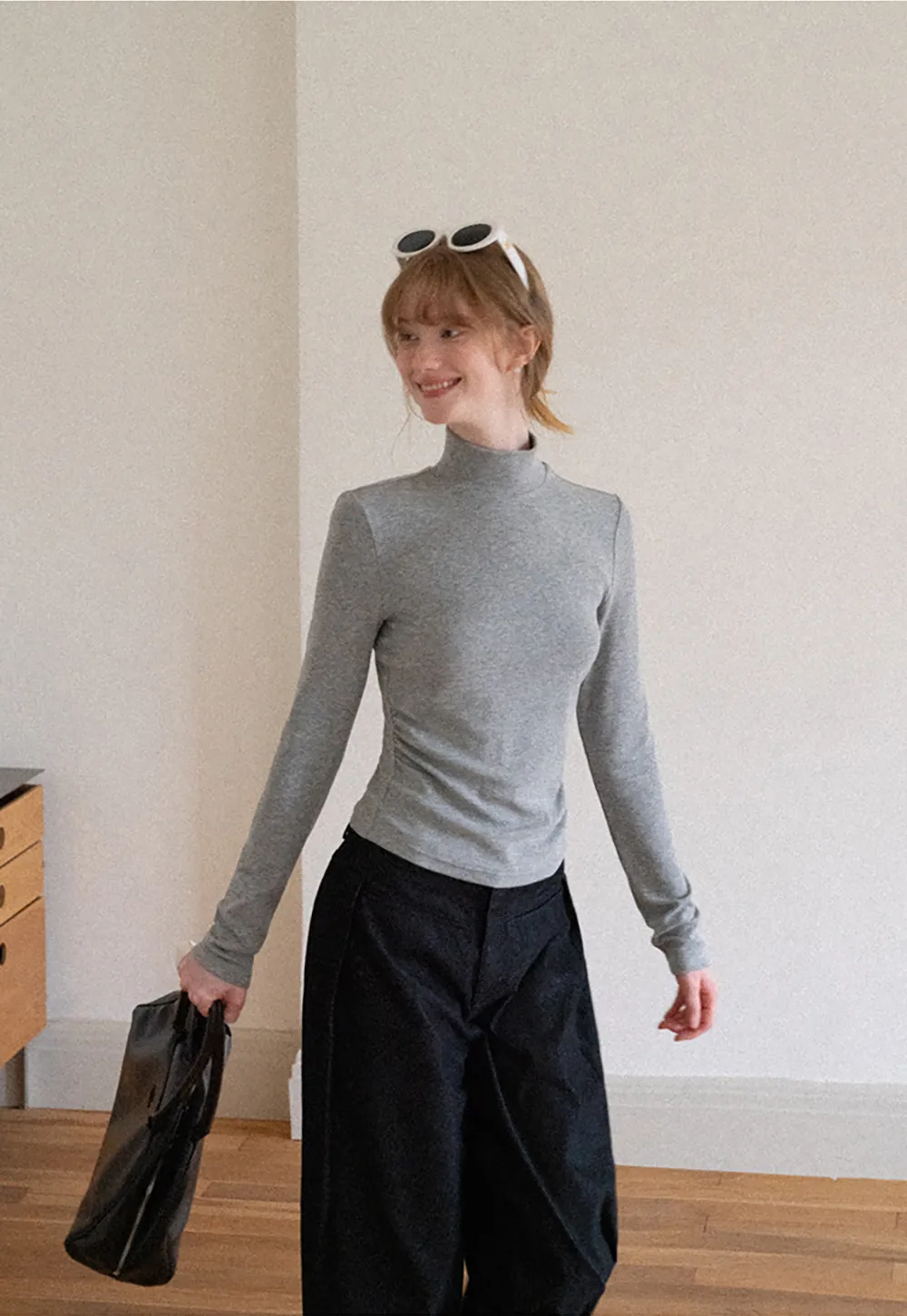 High Neck Long Sleeve Fitted Knit Top