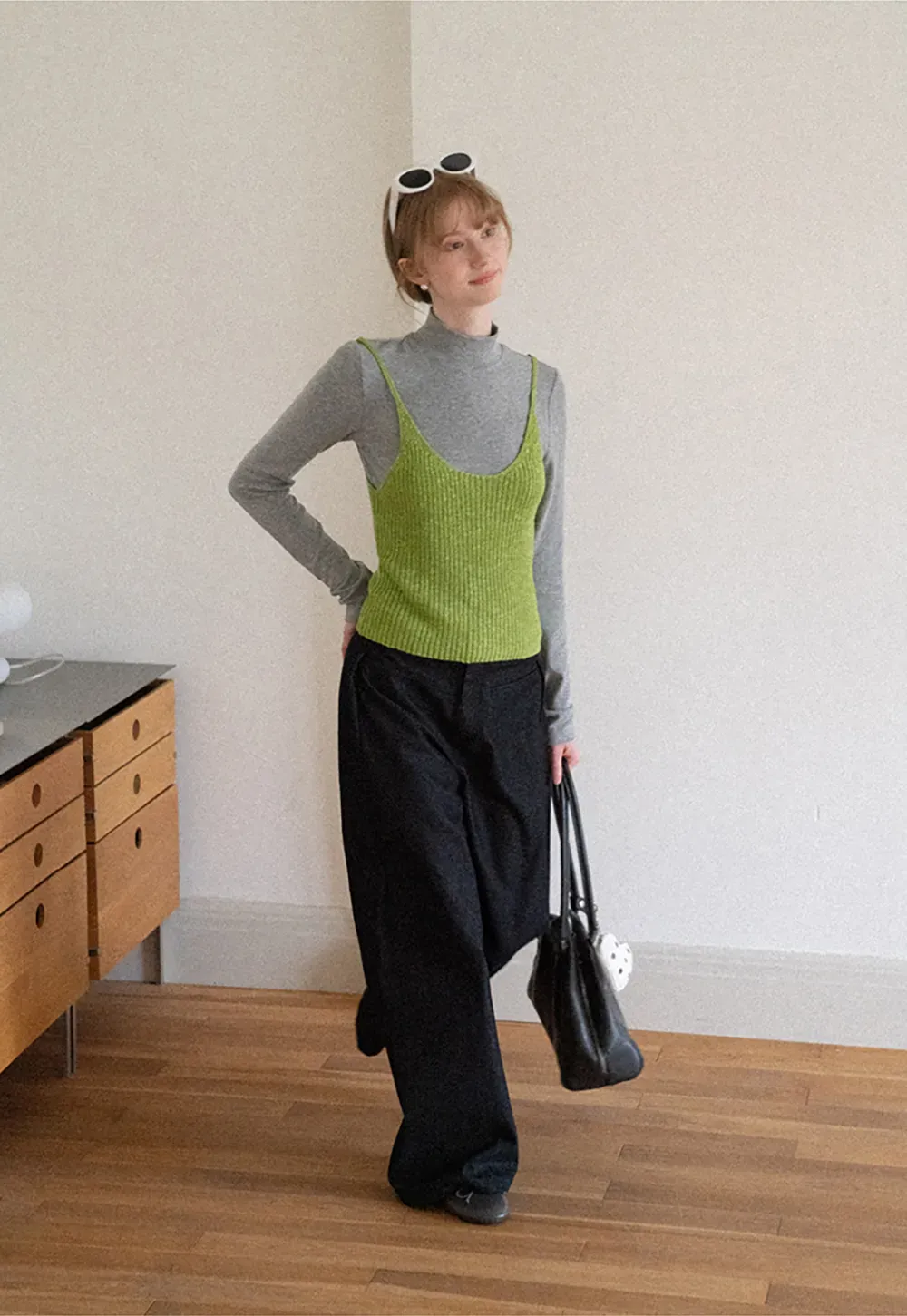 High Neck Long Sleeve Fitted Knit Top