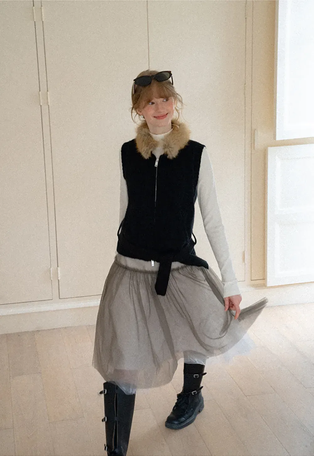High Neck Long Sleeve Fitted Knit Top